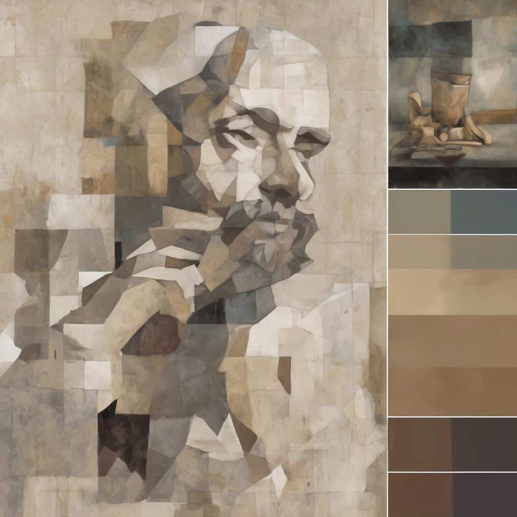 Έμβλημα αφηρημένου πορτρέτου καλλιτέχνη σε μινιμαλιστικά χρώματα, εμπνευσμένο από την τέχνη και τη σύγχρονη τέχνη.