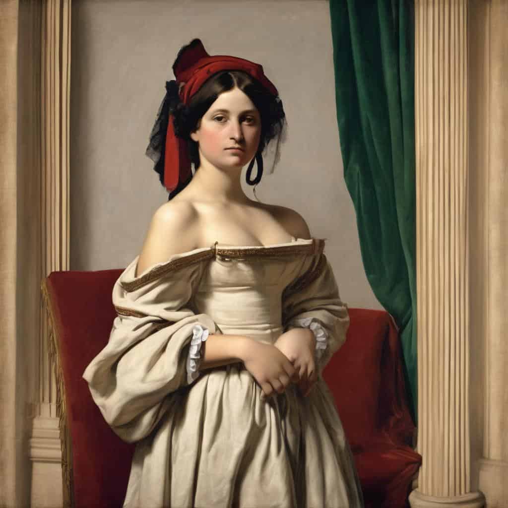 Παραδοσιακή πορτρέτο νεαρής γυναίκας με ενδυμασία 19ου αιώνα, έργο που άλλαξε την τέχνη.