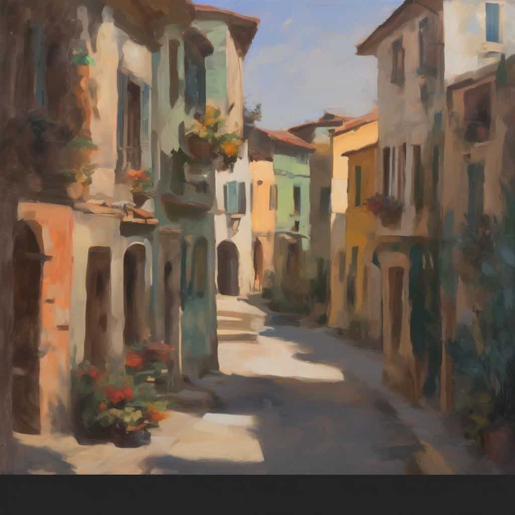 Χρώμα και φως σε μια παραδοσιακή παλιά πόλη με πολύχρωμα σπίτια και ανθισμένα παράθυρα.